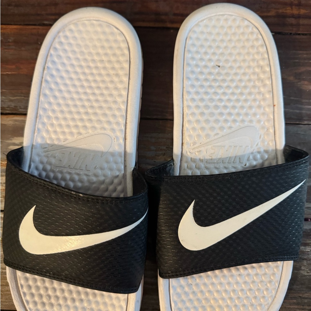 Nike Black and White Comfort Slides